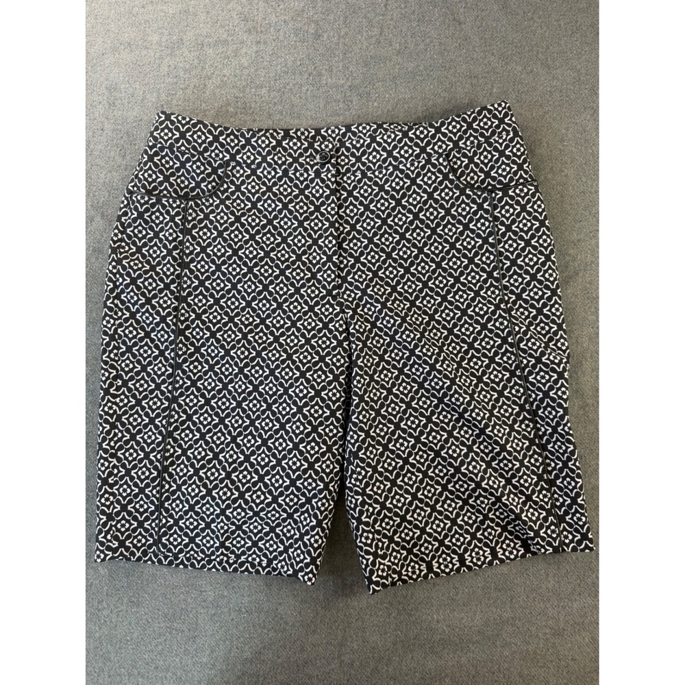 EP Pro Golf Shorts Women 8 Black White Geometric Clover Print Stretch Trim